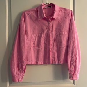 Zara Pink Crop Top Button Up Shirt